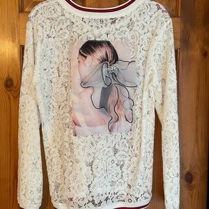 Gabby Isabella White Lace Top with Red and Black Trim